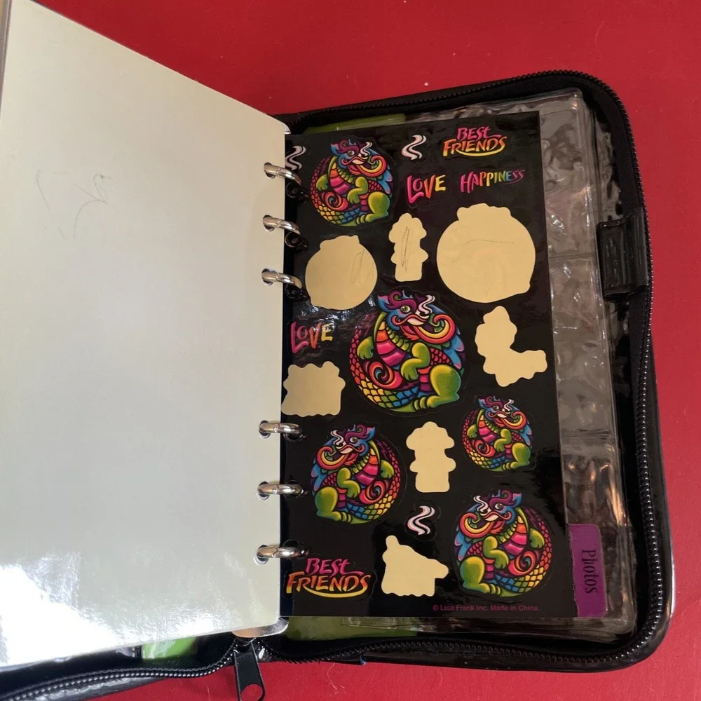 LISA FRANK DRAGON HAPPINESS LOVE Planner Organizer Zippered BEST FRIENDS Vintage